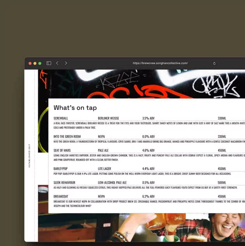 A screenshot of some of our previous work showing a bar menu that can be updated easily by the business owner.